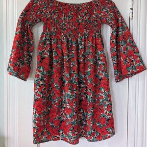 Women Floral Print Shirred Bodice Bardot Mini Dress Size M